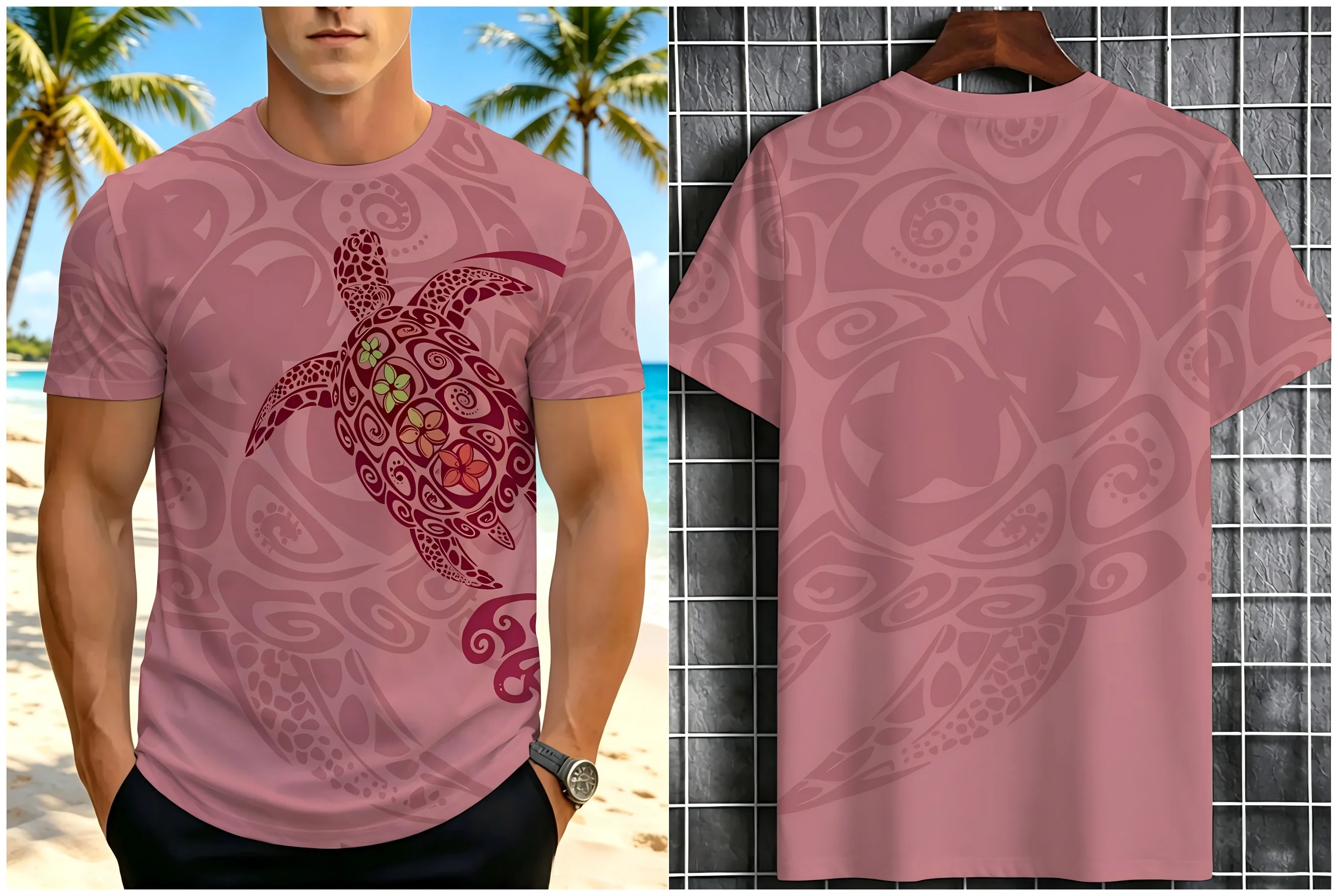 New men's short-sleeve T-shirt, loose-fitting and tailored with printed designs, versatile basic crew-neck top suitable for spri