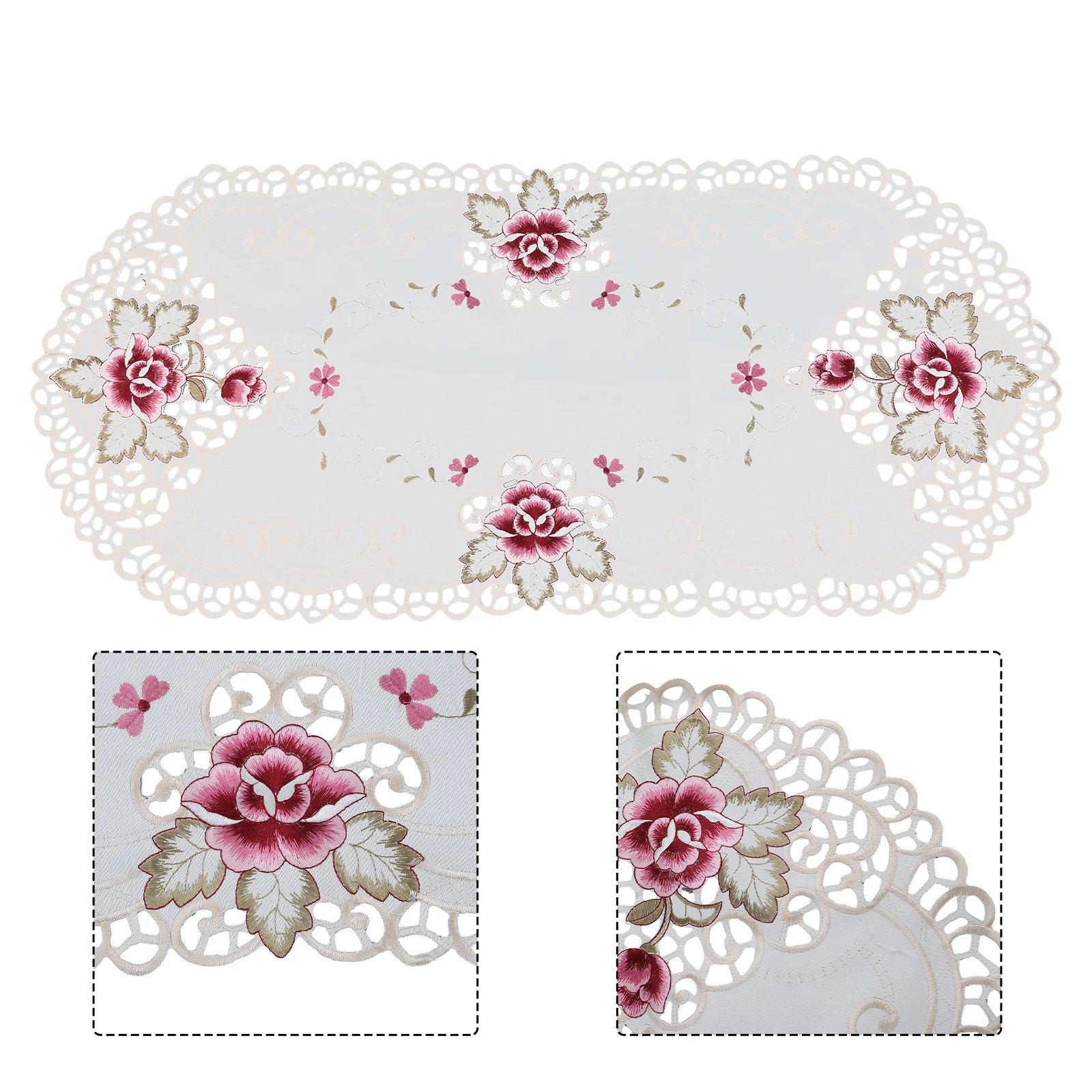 40x85cm Oval Vintage Embroidered Lace Tablecloth Elegant European Rustic Floral Table Decor Floral Satin Fabric Table Cloth