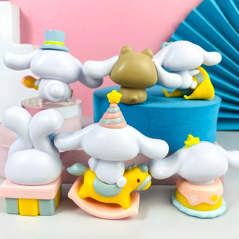 6pcs Cinnamoroll Sanrio Anime Figures Cinnamon Cake Party Series Kawaii Model Doll Collection Toys Ornament Kids Birthday Gifts