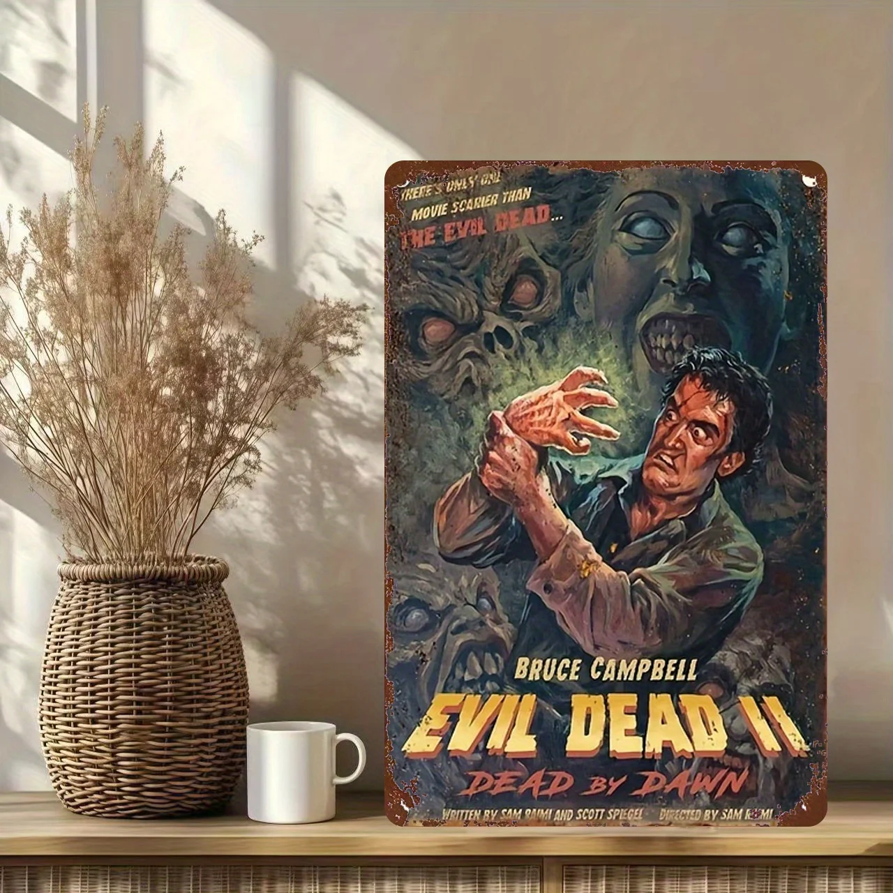 Letrero de metal HD Evil Dead II Dead By Dawn, póster de metal de película de terror vintage, arte retro para pared, decoración para la cueva del hombre o el cine en casa