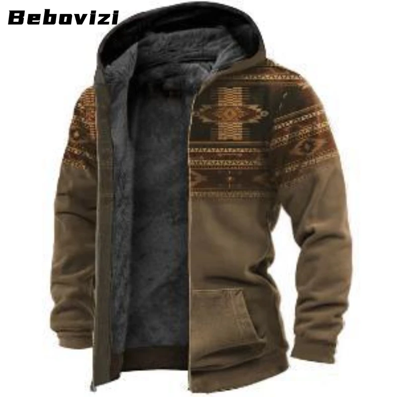 

Winter Men Pocket Jackets Fashion Casual Fleece Zipper Hooded Coat Men Print Warm Clothing Chaquetas Hombre Plus Size 4XL 5XL