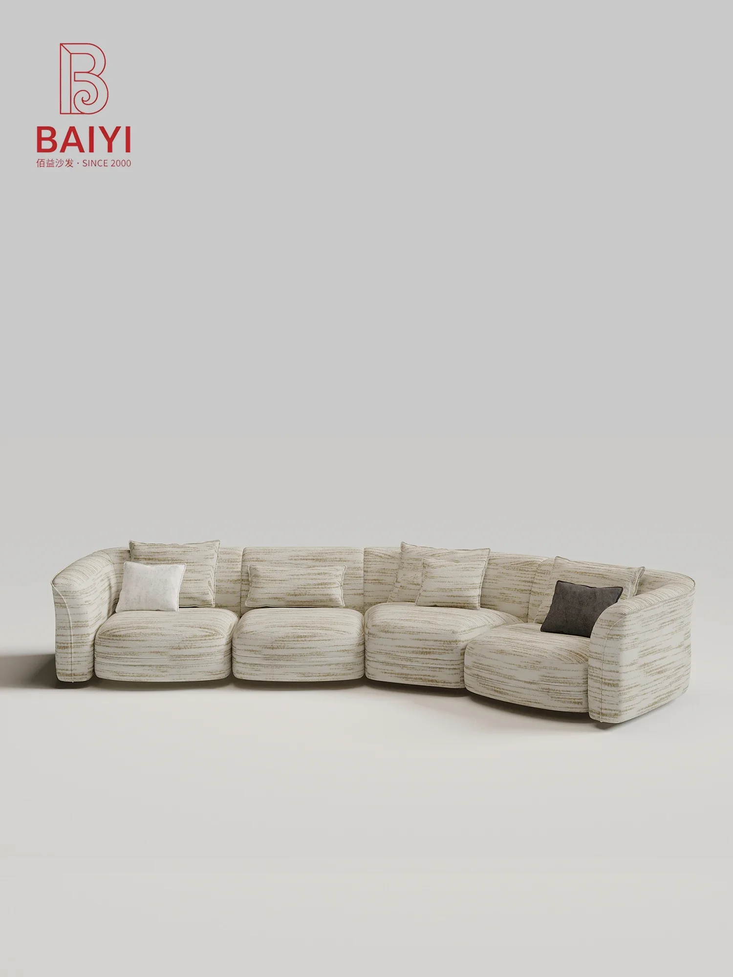 Beige Boucle Curved Modular Sectional Sofa 4 Piece Deep Seat Pillow Backrest Rounded Armrest For Living Room Villa