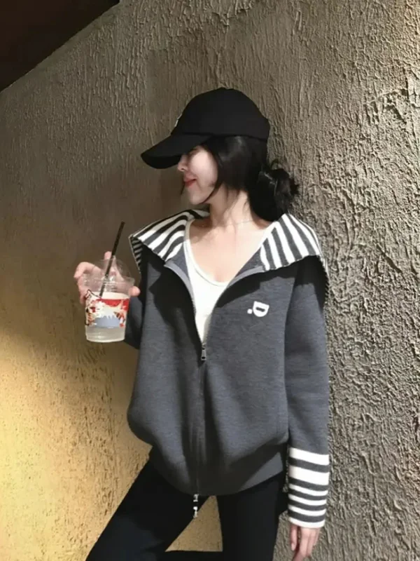 

Unique Knitted Sweater Women's Faionable Contrast Color ey Casual Sle Warm Outerwear Long Sve round Ne Zipper Closure