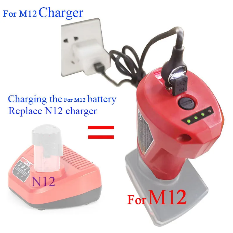 N12 Adapter Li-ion Battery Charger Converter For Milwaukee 12V 10.8V USB Device Mobile Phone Power Bank Supply DC 12V Output