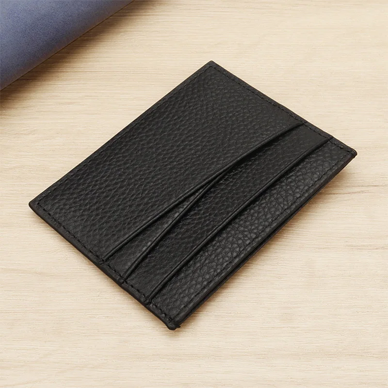 Slim Leather Card Holder Grain Cowhide Credit Card Sleeve Minimalist Front Pocket Wallet with Slanted Slots