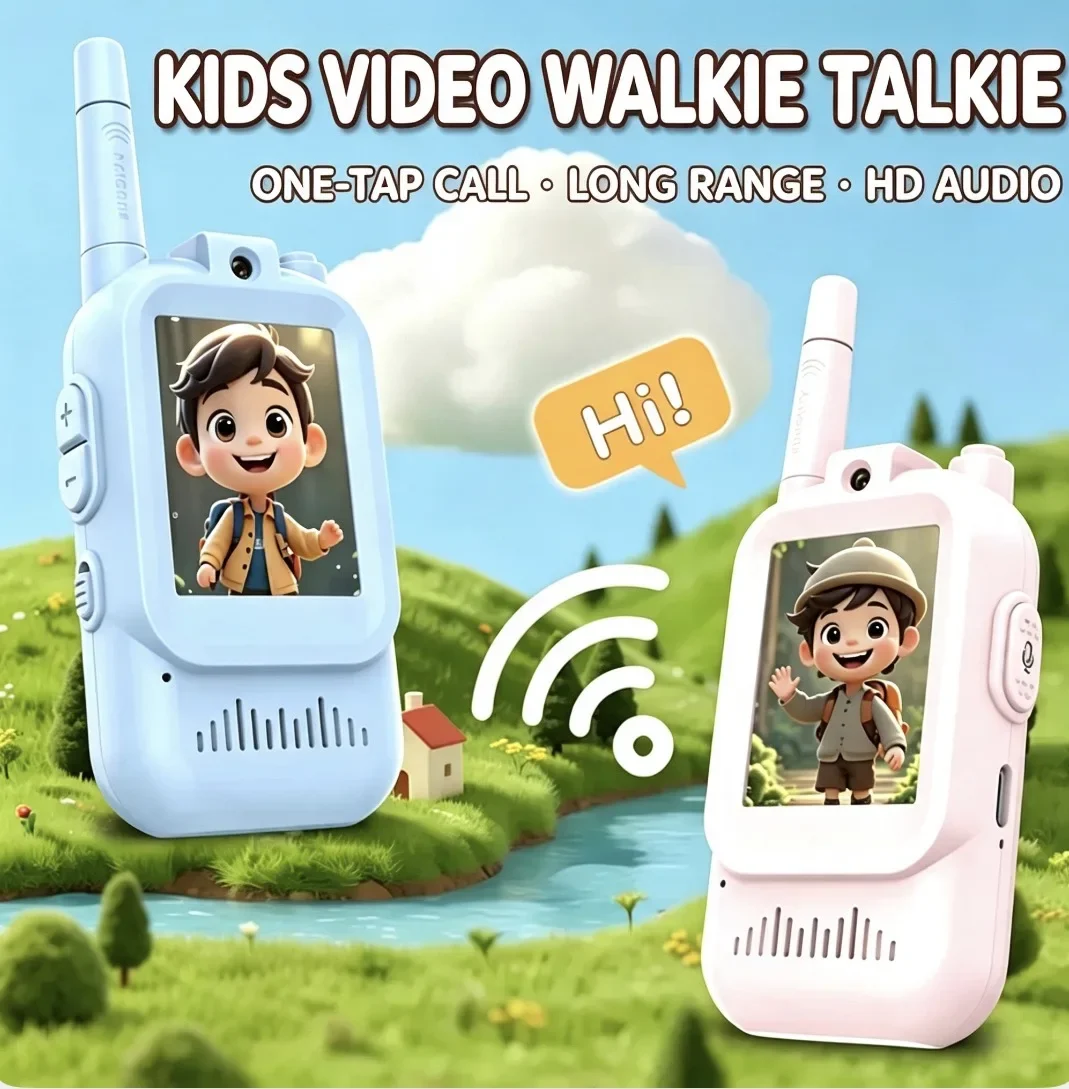 Kids Video Walkie Talkies 2 Pack Long Range Walkie-Talkie Rechargeable for Indoor Camping Hiking Travel Gift for Boys Girls