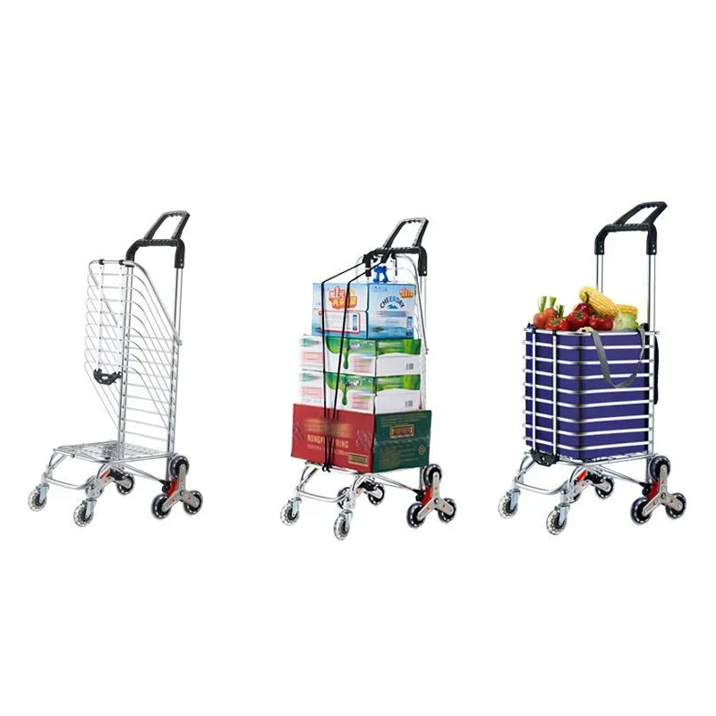 Grocery Cart Folding Portable Shopping Aluminum Alloy Lightweight Step Climbing Trolley with Telescopic Rod 35L Big Capacity