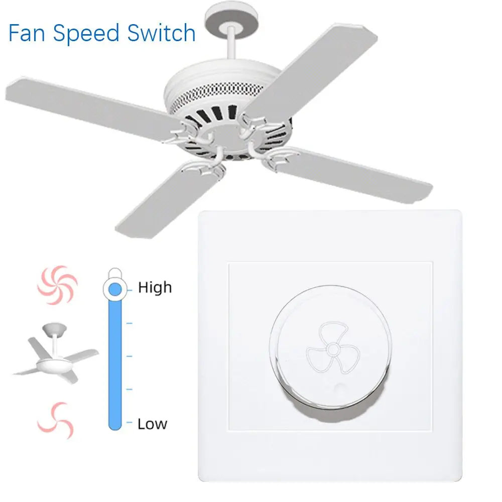 220V 10A Ceiling Fan Speed Control Switch Wall Button Dimmer Switch Adjustment Lighting Control