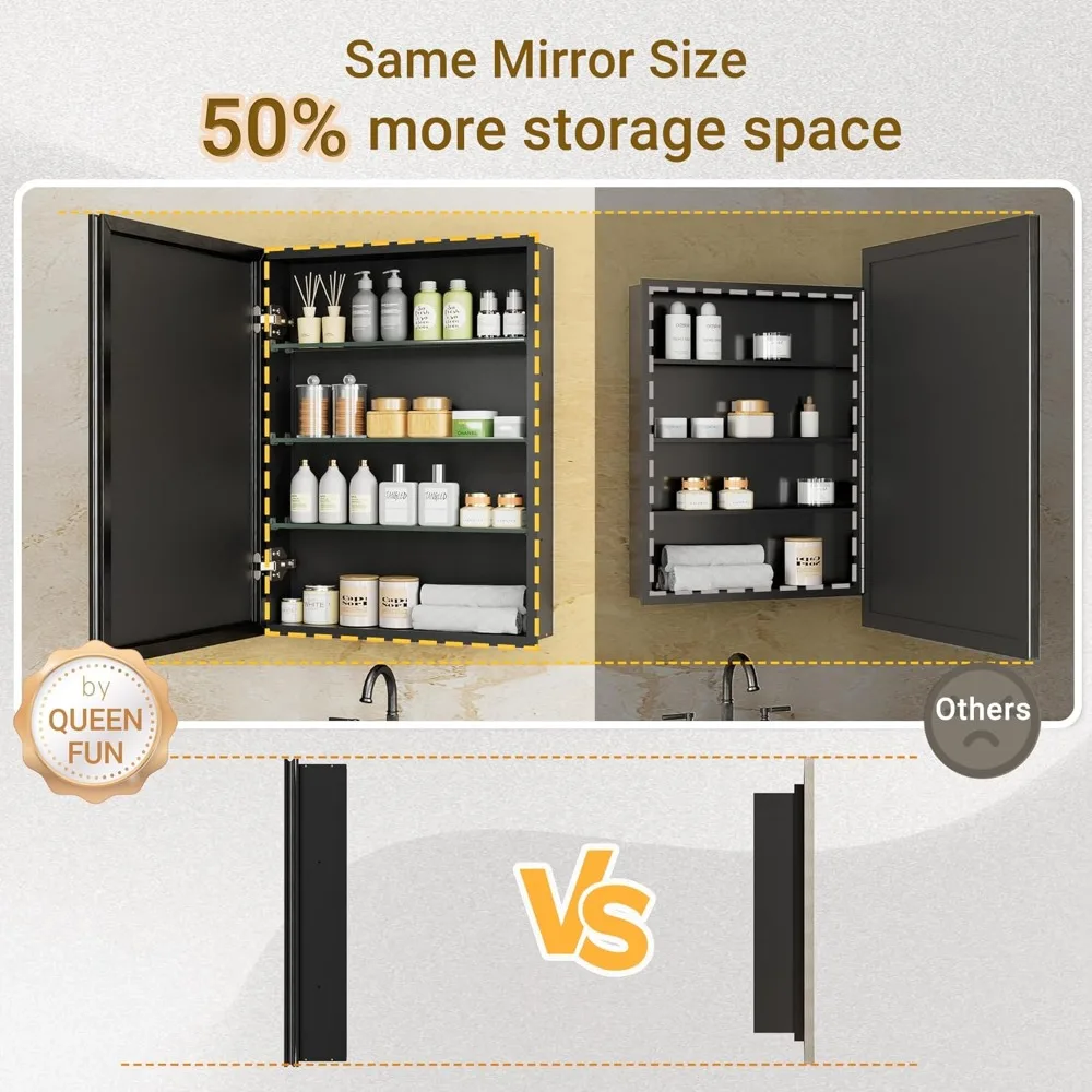 Aluminum Framed 16x24 Inch Medicine Cabinet with Beveled Mirror, Surface or Recessed Mount, Fully Assembled