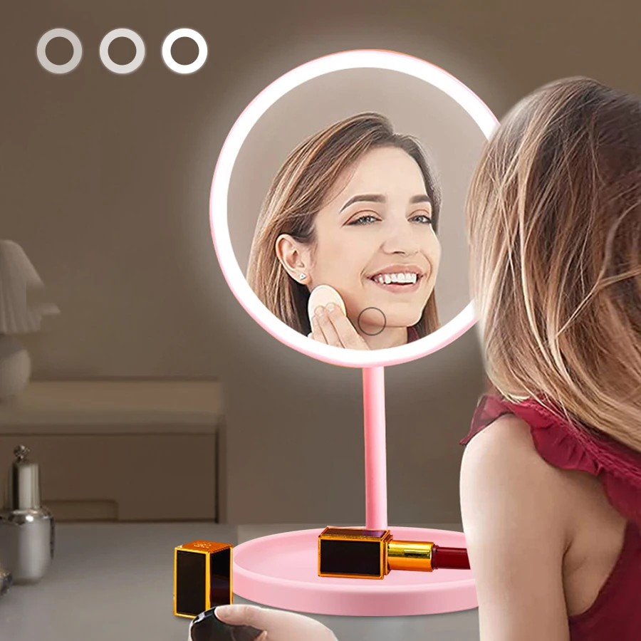 

Foldable Portable LED Makeup Mirror 3 Lighting Modes Touch Dimmable Table Lamp USB Recharge Fill Light Mirror Light with Tray