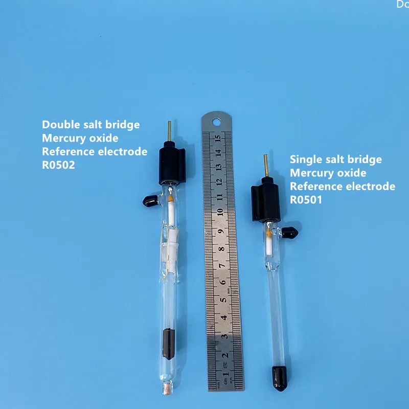 

Hg/Hgo reference electrode, R0502 double salt bridge /R0501 single salt bridge mercury oxide reference electrode.