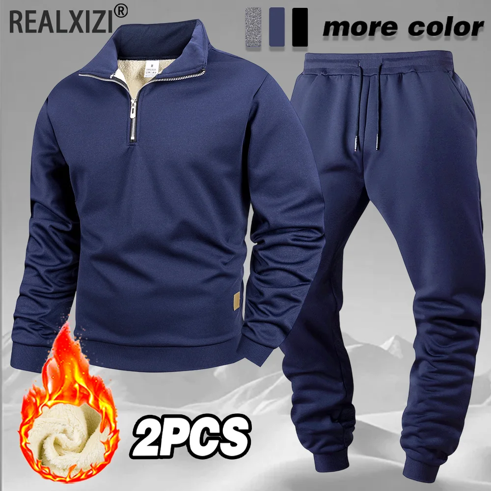 

2025 New Men's Tracksuit Autumn/Winter Casual Quarter-Zip Long Sleeves Pullover + Long Pants 2 Piece Set Outdoor Sportswear Set