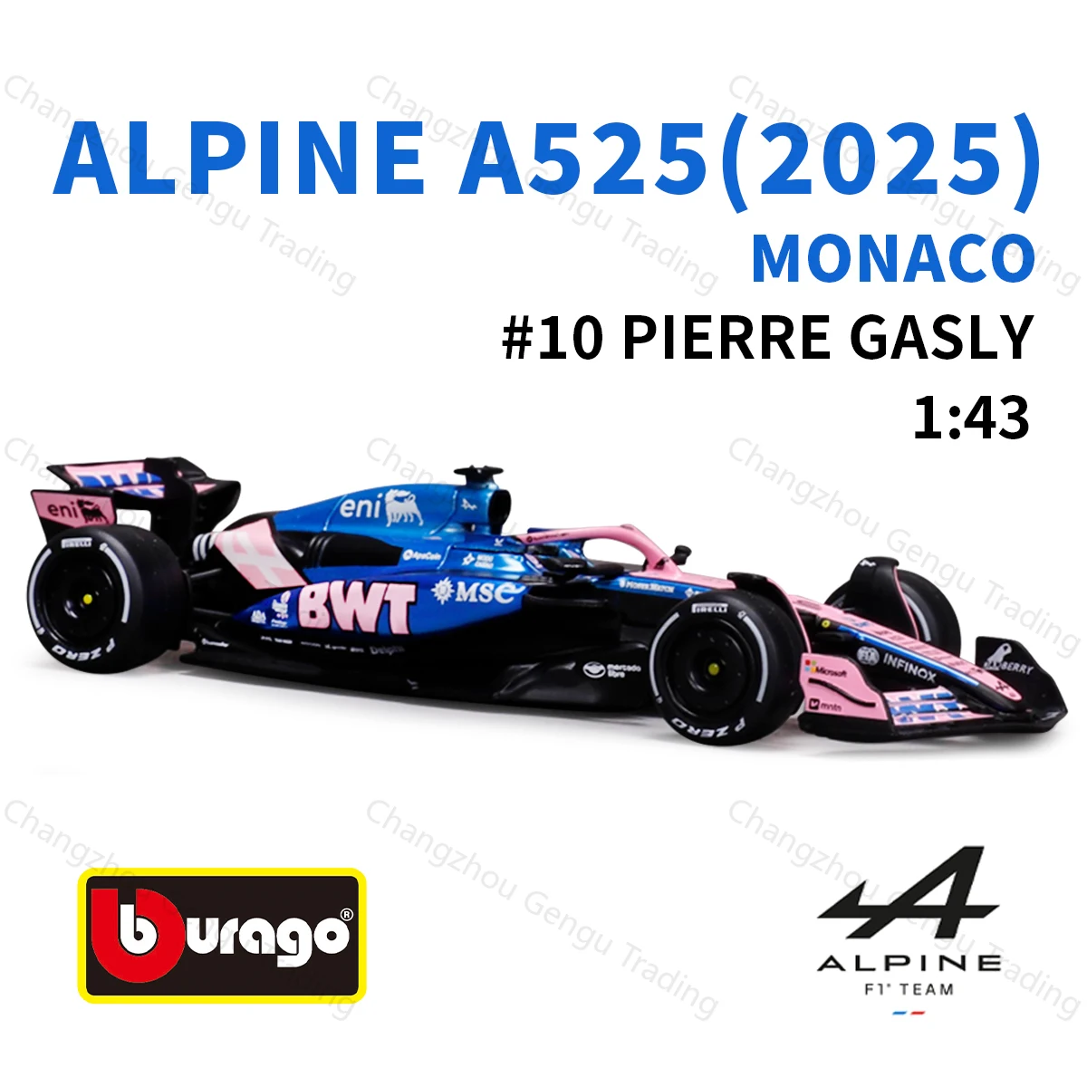 

Bburago 1:43 BWT Alpine 2025 A525 # 10 # 41, F1, гоночная формула, статическая имитация автомобиля, литая под давлением модель автомобиля из сплава