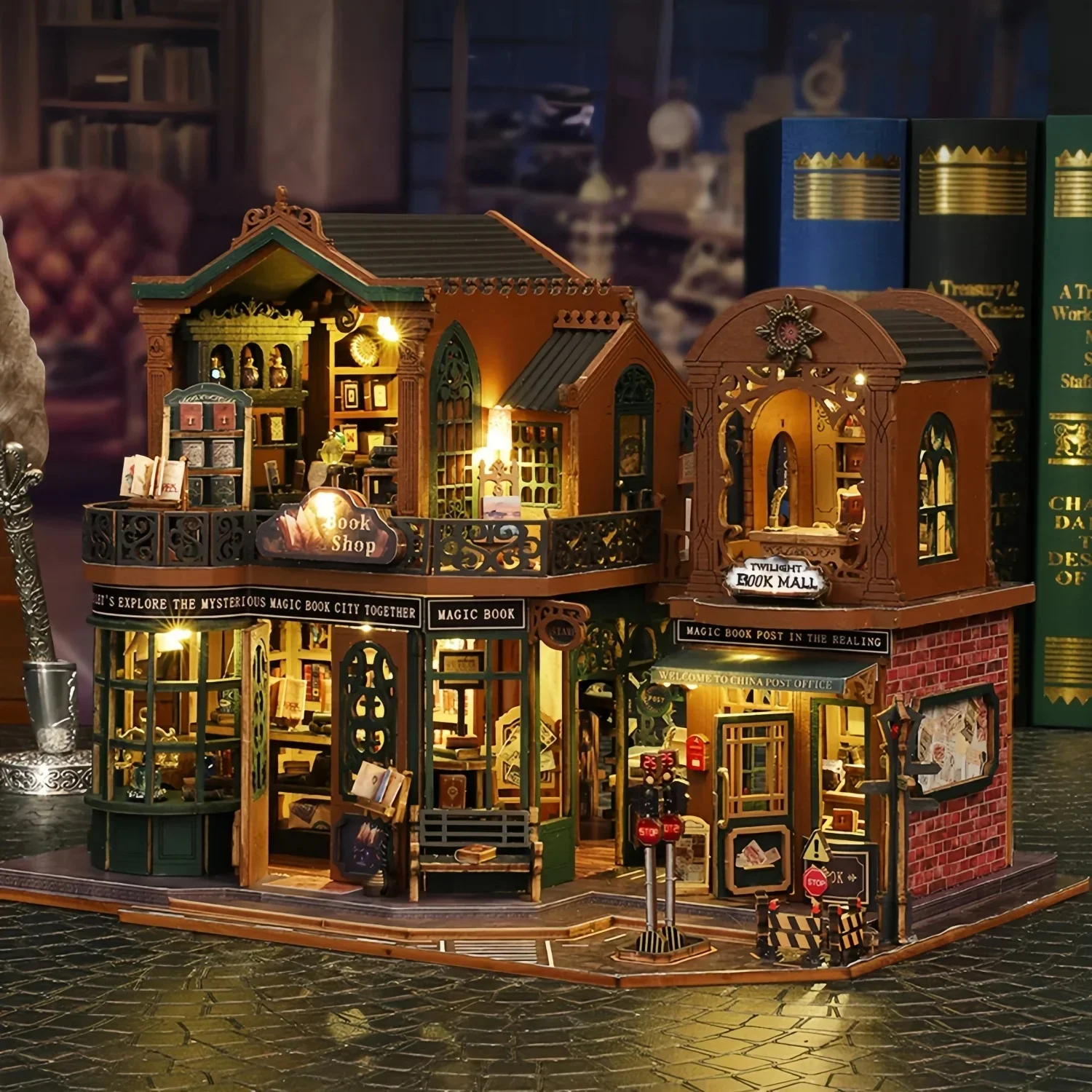 3D Puzzle Assembly Model Kits DIY Wooden Twilight Book City Cottage Miniature Dollhouse for Adults Birthday Gifts Home Decor