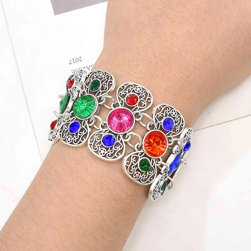 Colorful Rhinestone Women Bracelets Gypsy Vintage Coins Tassel Ethnic Adjusted Bracelets Retrro Bohemian Bracelets Female