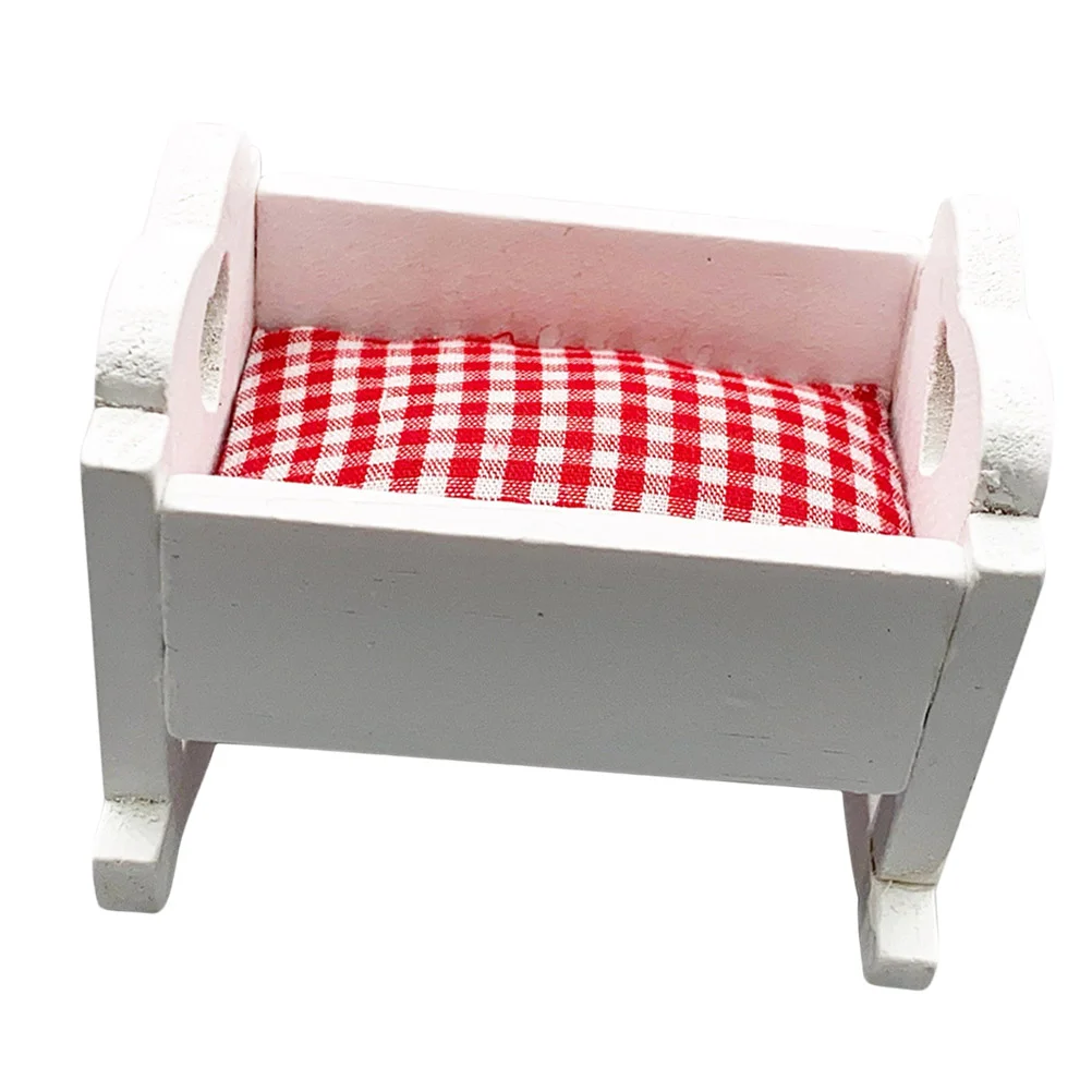 House Cradle Baby Crib Accessories Mini Furniture Miniature Wooden Supply Bed Toy for Kids
