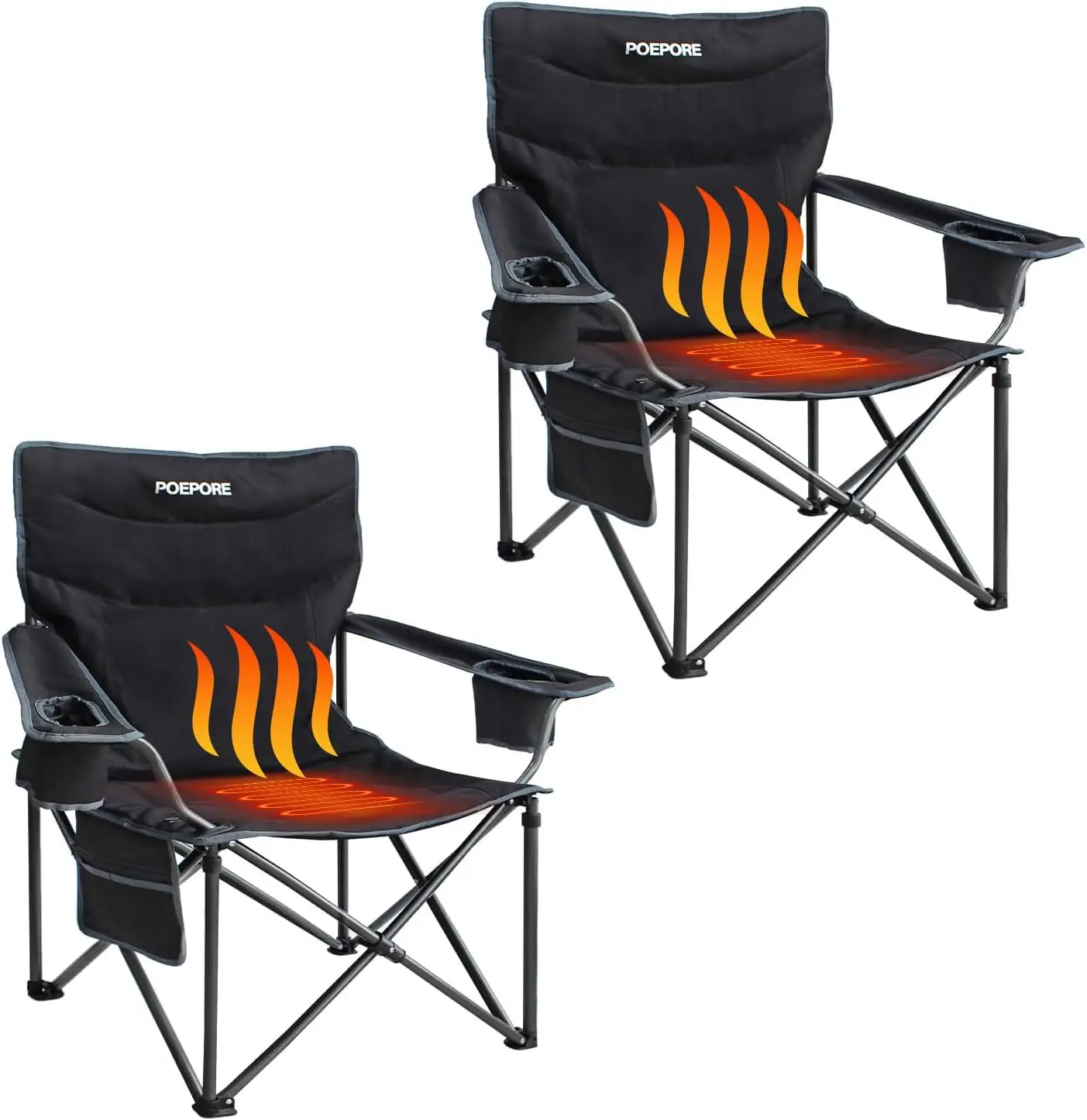 

2 Pack Heated Camping Folding Chair Heavy Duty Steel Frame Support and Tall Portable Camping Wide Chair for Heavy People