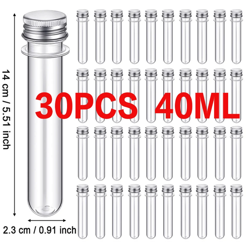 30Pcs 40ml Clear Plastic Test Tubes, Bulk Test Tubes Test Tubes with Screw Caps for Sample Party Candy Bath Salts