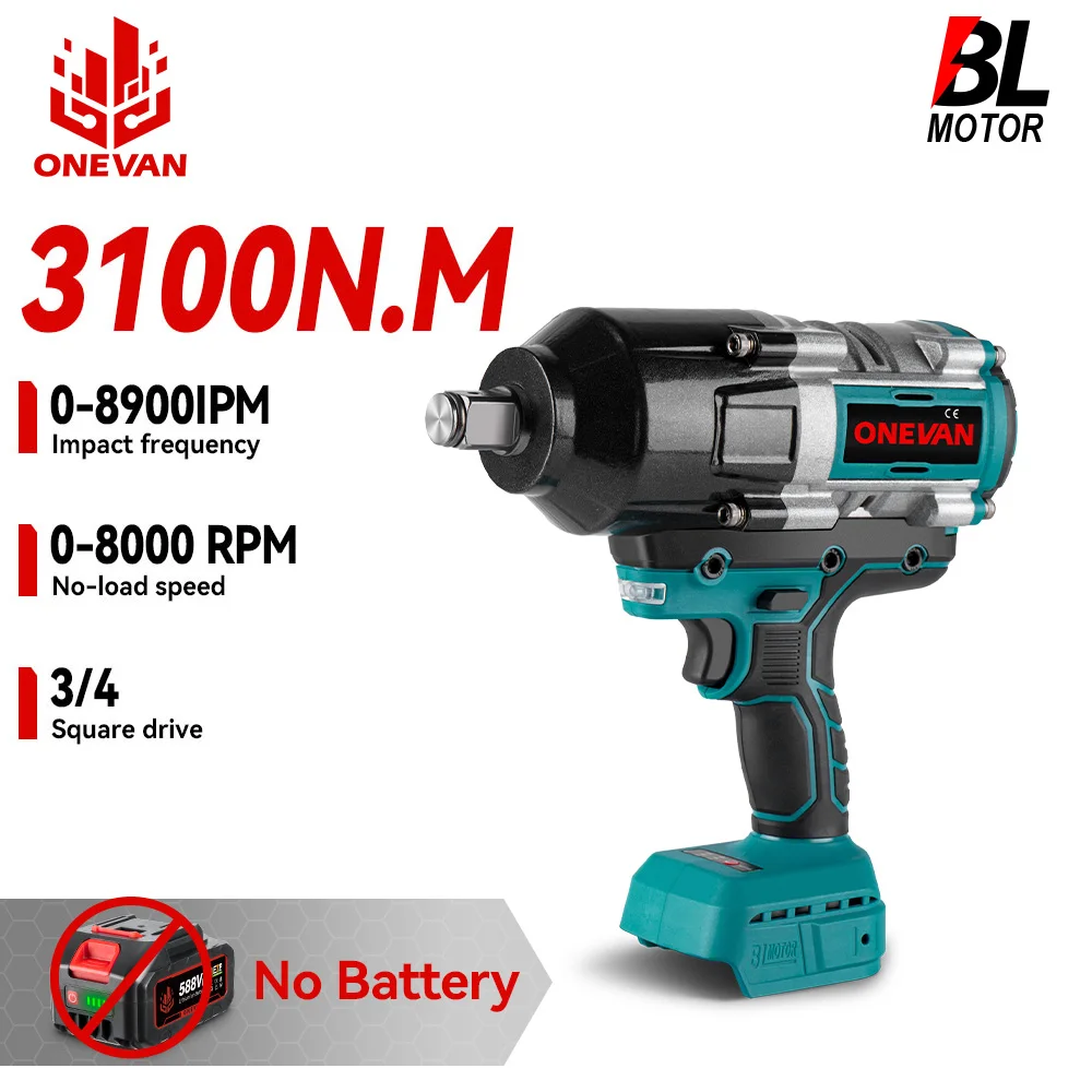 

ONEVAN 2800W Power Brushless Electric Impact Wrench 3100N.M Cordless Wrench Suitable for Car Repair Tools For Makita Battery Pin