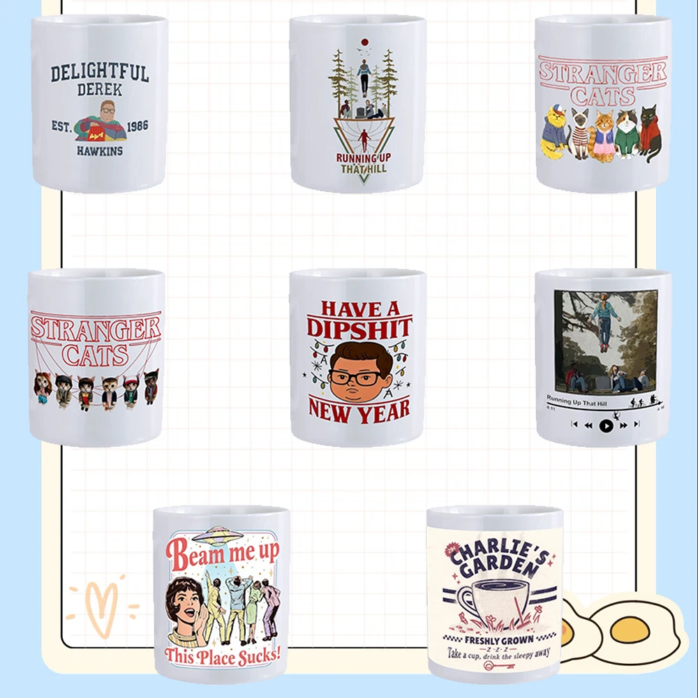 Taza de cerámica creativa de 11OZ para Stranger Things Max Lucas Robin Mike Barbara Holland, adorno de regalo exquisito para Festival de dibujos animados