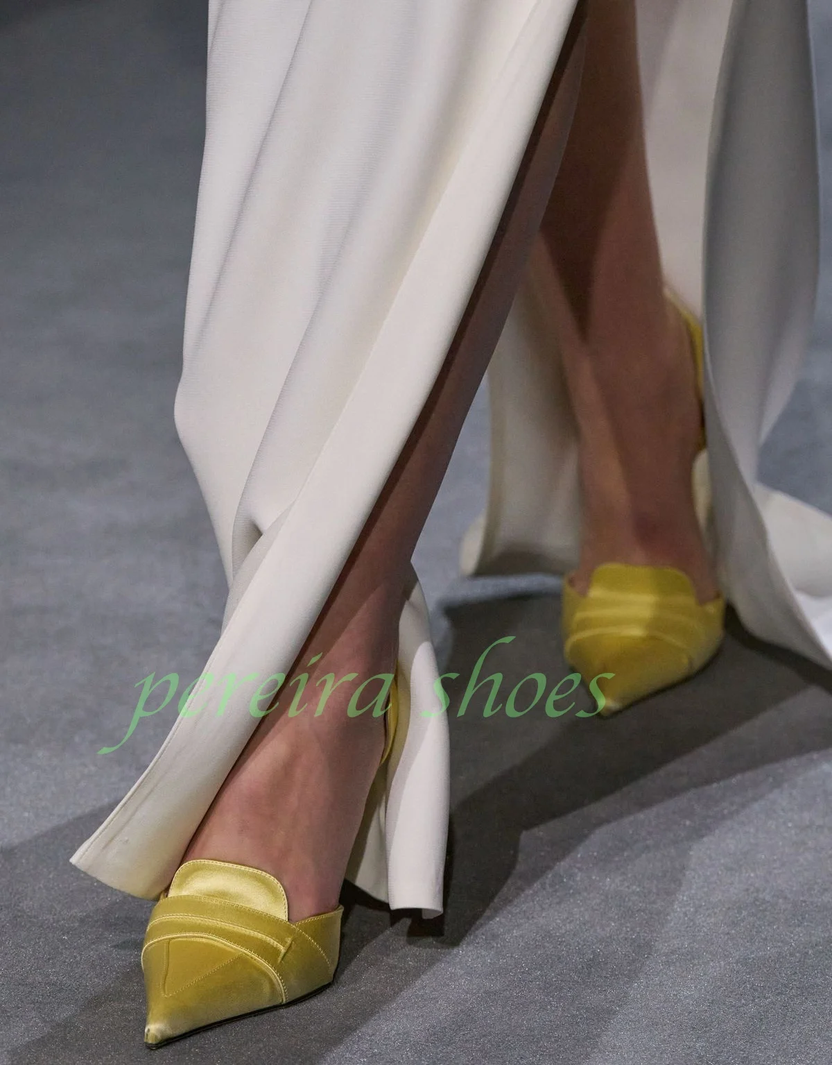 

Lady Yellow Satin Pointed Toe Bowtie Pumps Slingback High Heels Runway Comfort Fall Dress Elegant Yellow Buckle Strap Pumps Size