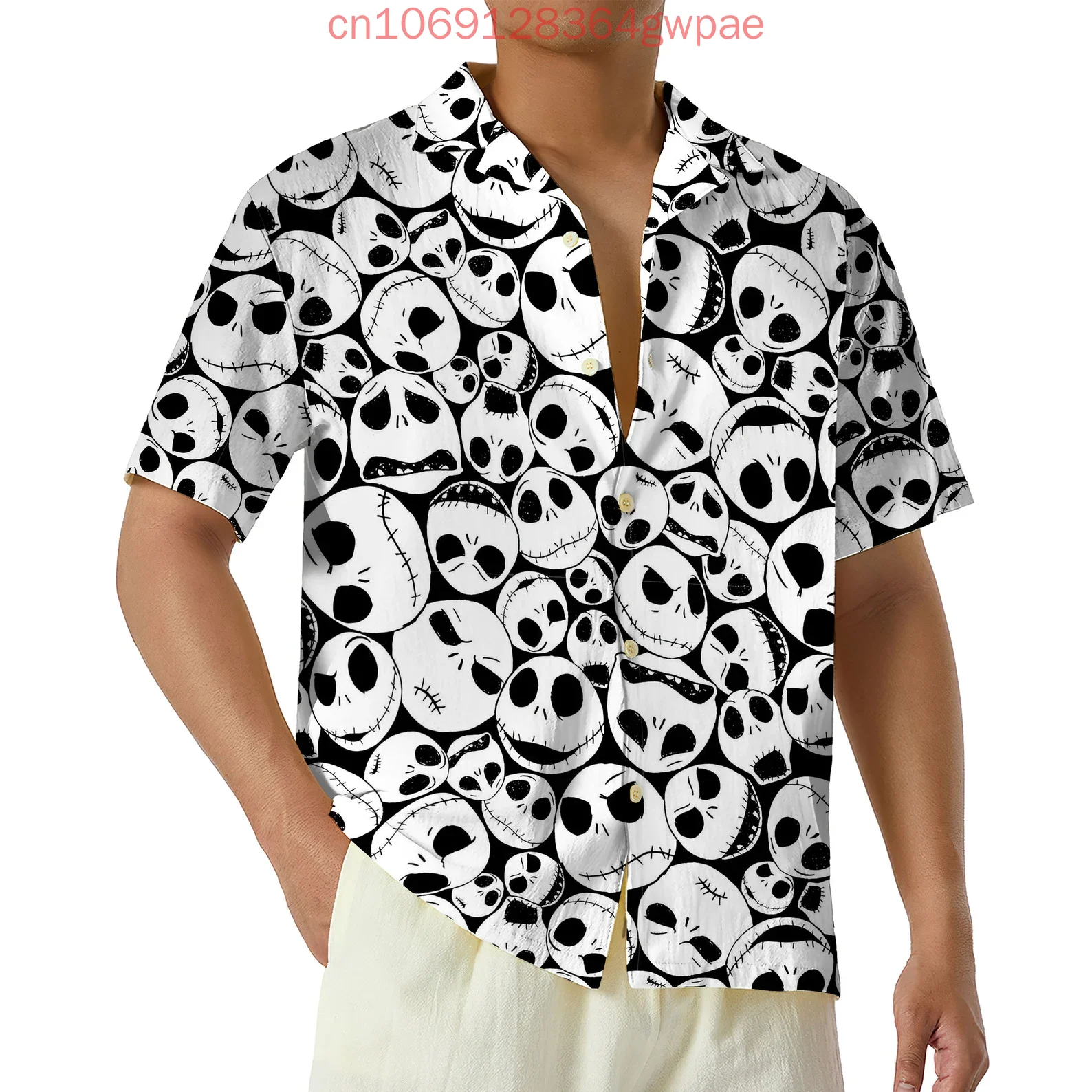 Jack Skellington Halloween Hawaiian Shirt Men's Womens Short Sleeved Button Up Shirt The Nightmare Before Christmas Beach Shirt