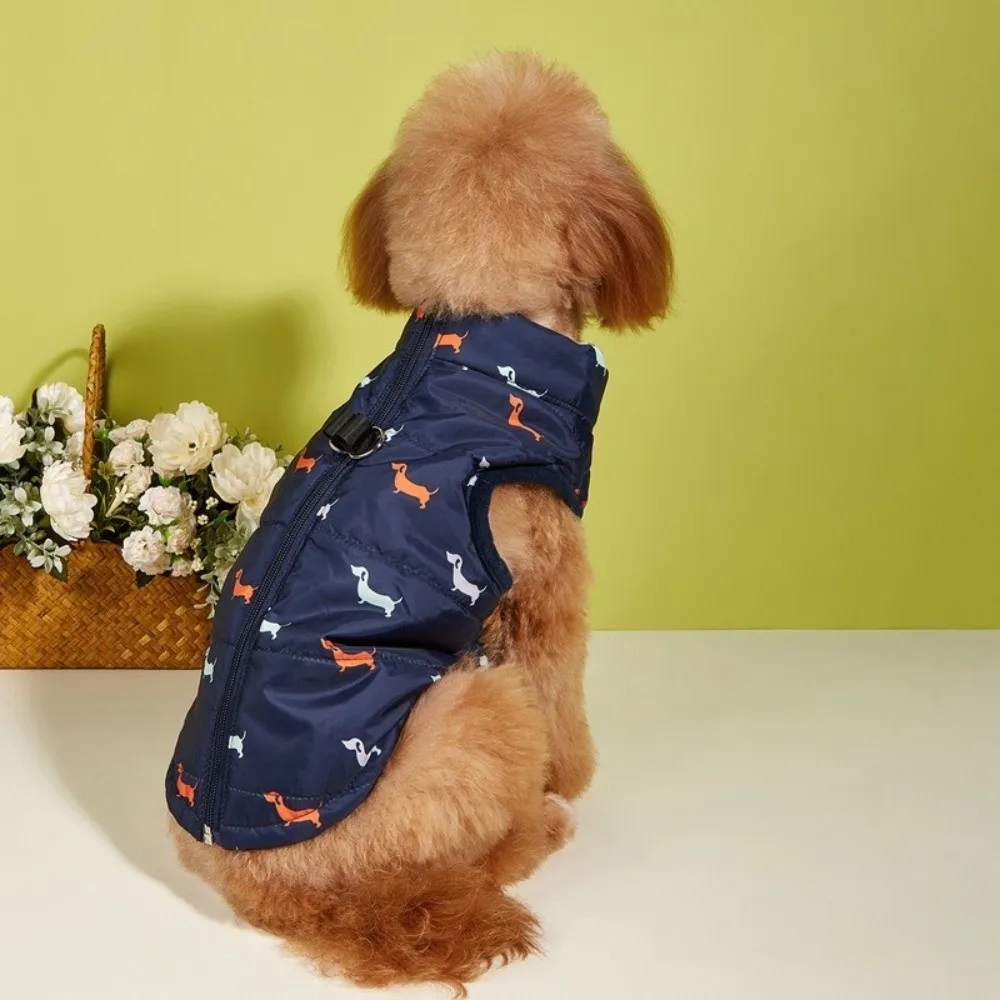 New Soft Warm Pet Dog Coat Puppy Pattern with Leash Hook Pet Dog Clothing Zipper Plus Cotton Thicken Pet Jacket For Dogs Cats