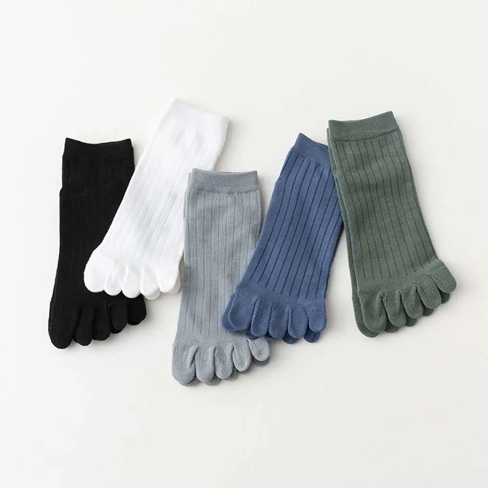 Anti-slip Simple Sweat Absorbing Striped Women Short Tube Socks Men Socks Five-Finger Socks Sport Hosiery Split Toe Socks