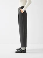 FSLE Women Winter Trousers High Waist Grey Female Cropped Tapered Pants Office Lady Commuter Winter Thicken Black Pant 24FS14471 - Image 3