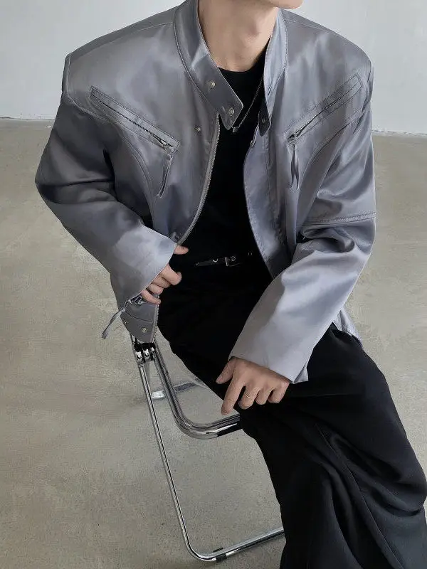 

Мужская куртка TANGZ STUDIO с воротником-стойкой, серебристым эффектом, в американском деконструктивистском стиле, из полиэстера, приталенного кроя