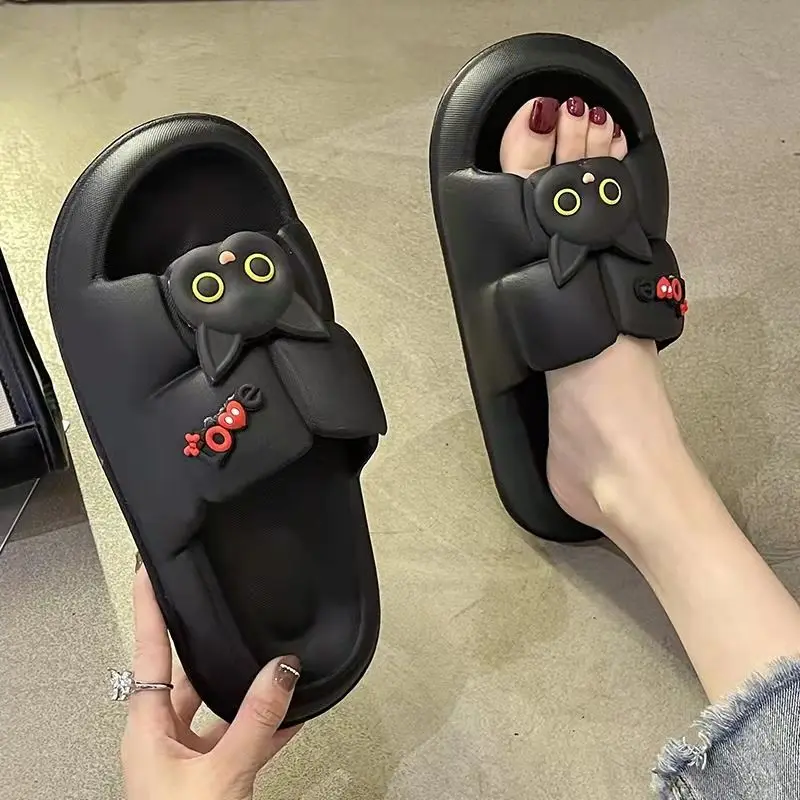 2025 New real pictures Cute Cat cartoon Slippers Women's Summer Home Antiskid High Appearance Women Wearing Thick Soled Sandals