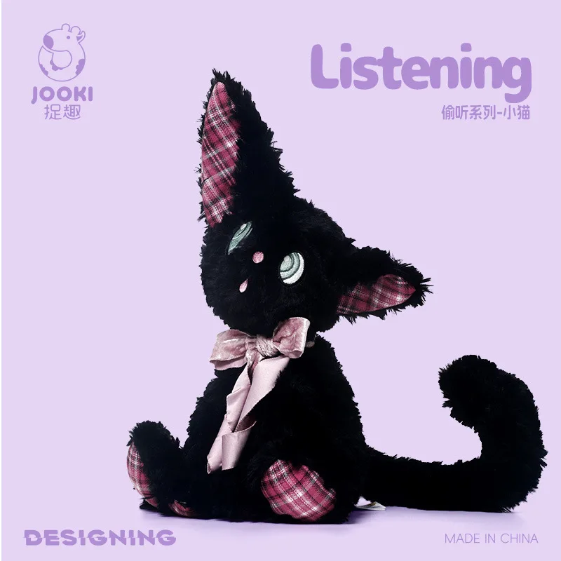 peluche-jooki-chat-noir-mignon-doux-oreilles-a-carreaux-roses-longue-queue-coussin-de-sommeil-decoration-maison-cadeau-d'anniversaire