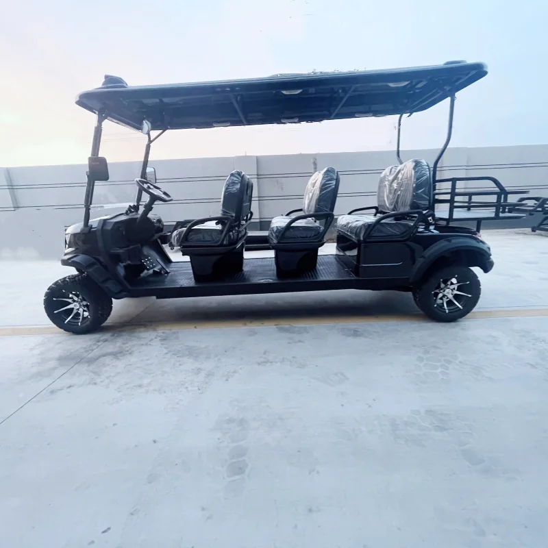 New Design 6 Person Electric Golf Cart Street Legal 72V Lithium Battery Car Rapid Delivery Rear Cargo Box Roof LED Light Strips