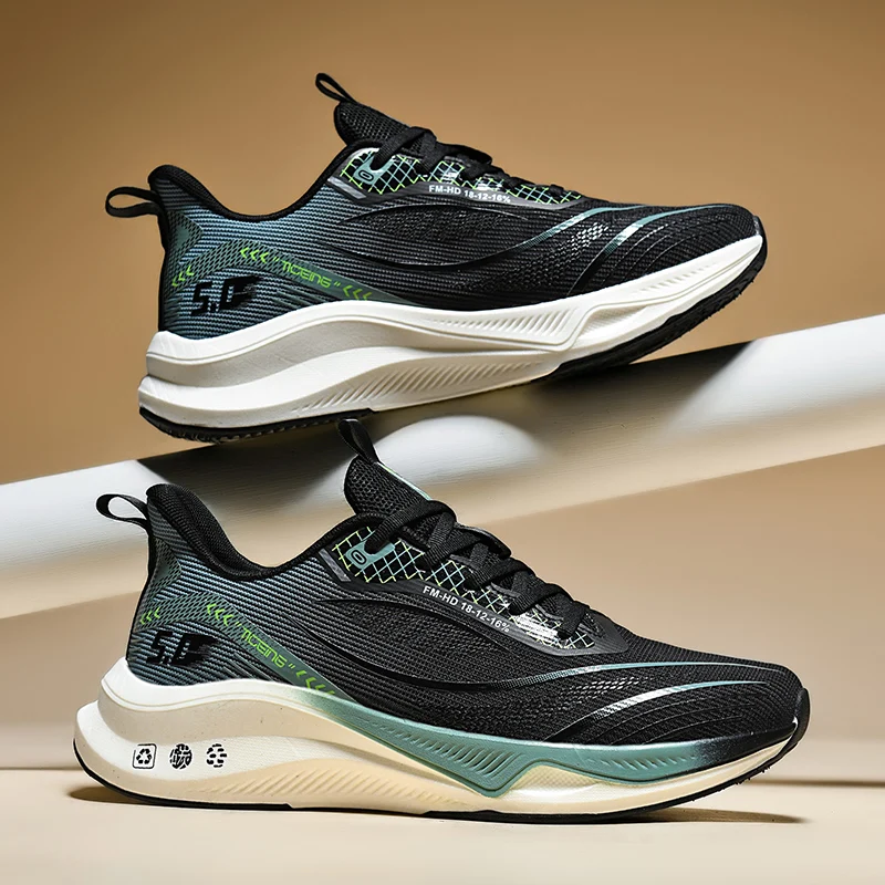 

Sports and leisure shoes, men's shoes, marathon oversized air cushioned shoes, fly woven all season rubber, wear-resistant, anti