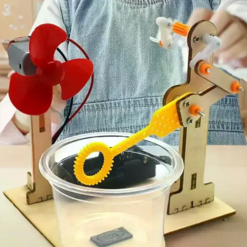 1 مجموعة ألعاب التعلم المبكر التكنولوجيا خشبية DIY اليد مكرنك آلة فقاعة لعبة للأطفال العلوم تجربة وسائل تعليمية #1