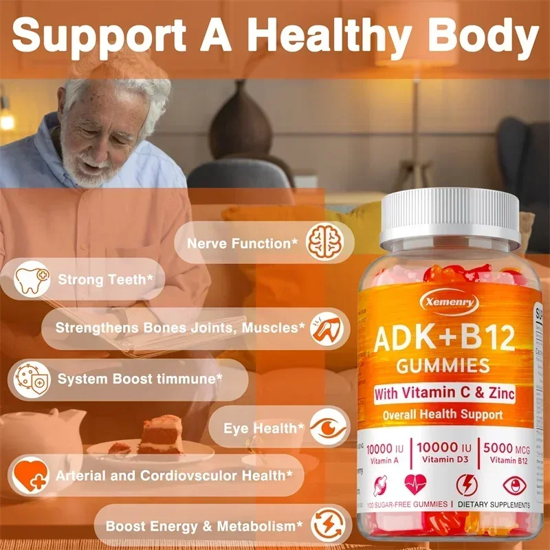 Vitamin D3+K2+B12 Gummies - Supports Bone and Muscle Health, Teeth and Skin, Joint Supplementation, Bone Regeneration
