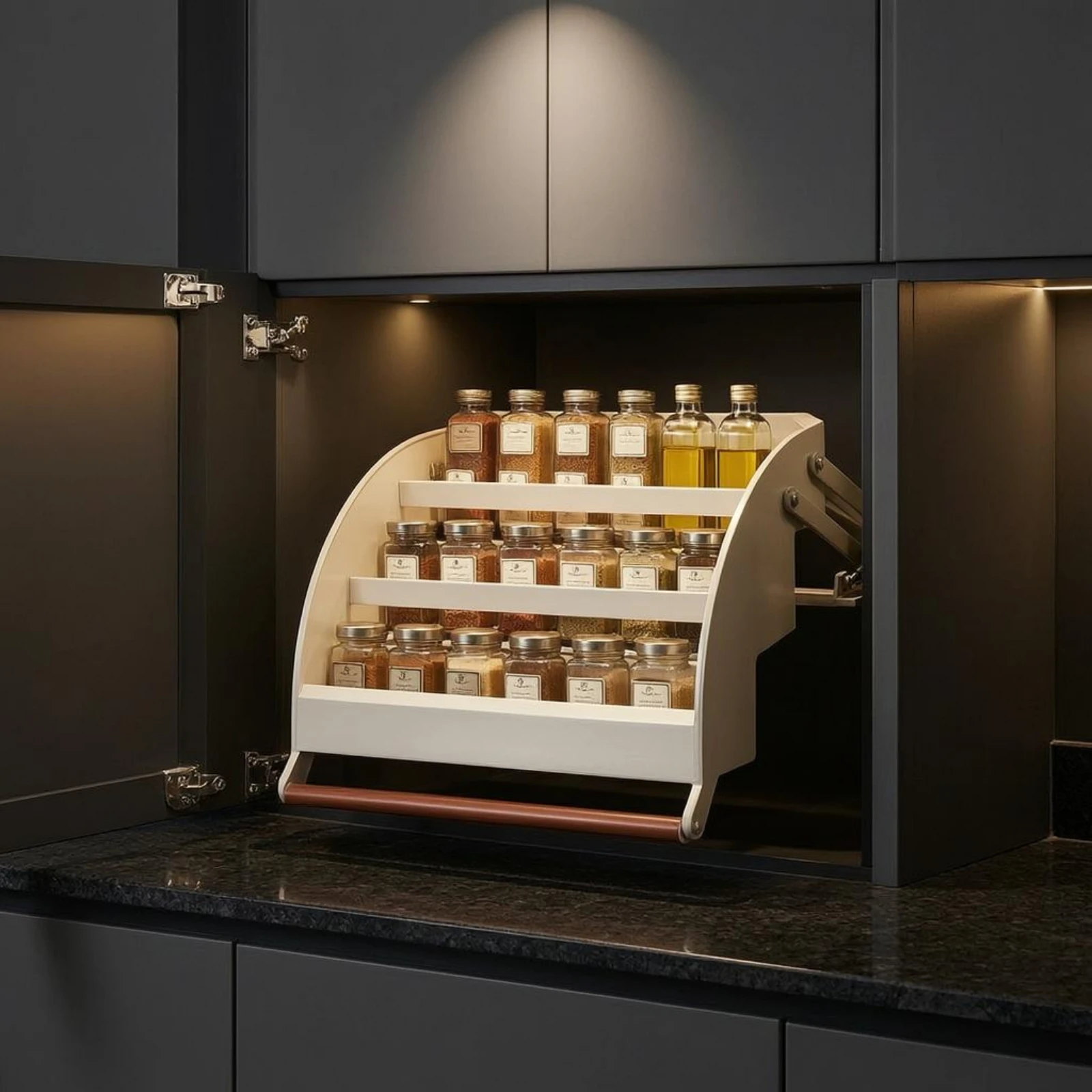 

Cabinet-Mounted Pull-down Rack Hydraulic Damping Pull-down Seasoning Rack Retractable Seasoning Organizer Front Handle Bar