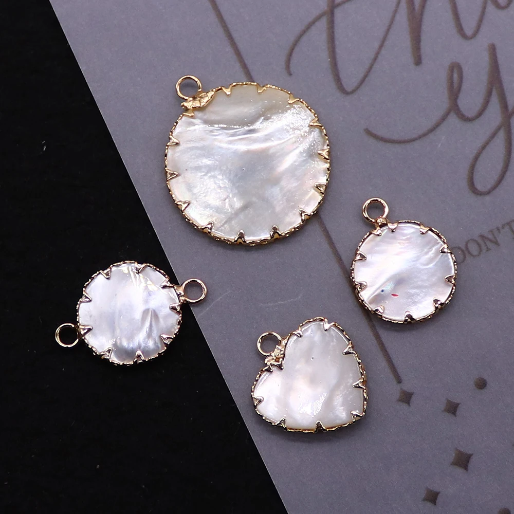Round White Mother-of-pearl Pendant Edge-wrapped Earrings Light Luxury Handmade DIY Jewelry Wholesale Homemade Jewelry Materials