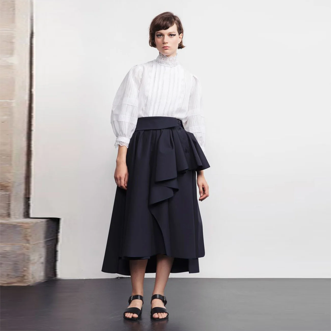 Falda de satén azul marino oscuro para mujer, ropa Formal para oficina, falda larga a media pantorrilla a la moda, Color y tamaño hechos a medida