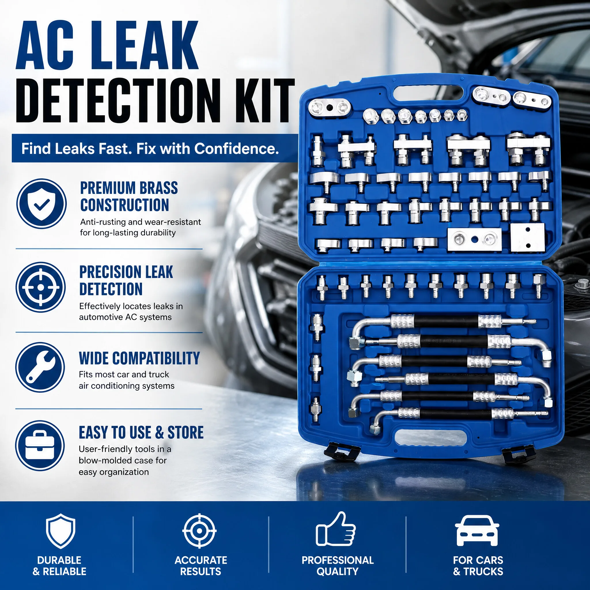 New 2 Types Car Air Conditioning Leak Test Kit Brass Ac Leak Detection Tools Connector Repair Kit for Car Truck Auto AC