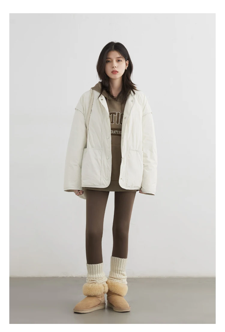 CHIC VEN Women Down Coats Simple Loose Texture Round Neck Down Jacket 90 White Duck Down Jacket Autumn Winter 2025