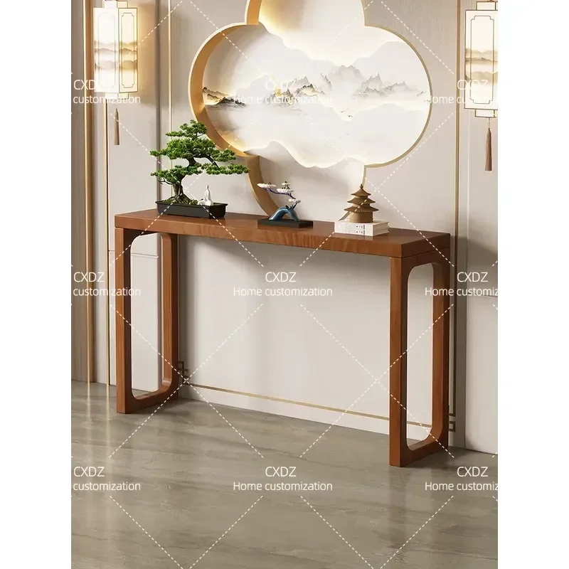 New Chinese Style Solid Wood Entrance Table Narrow Wall Side Console for Corridor Zen Incense Holder Entryway Decor Furniture