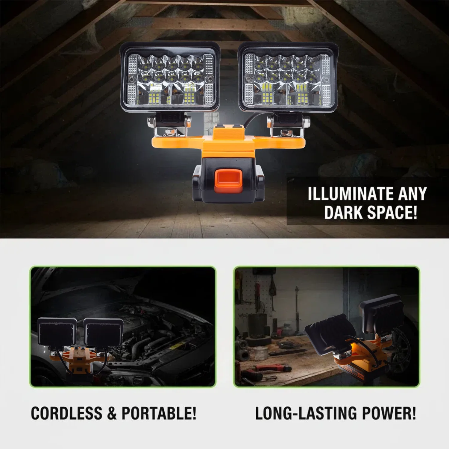 LED Work Light for BLACK+DECKER 20V Li-ion Battery Used for Outdoor Camping, Fishing Equipment Maintenance Lighting Fixtures