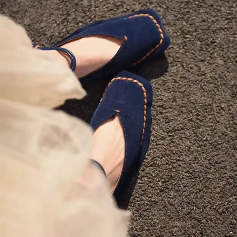 Retro Square-toe Shallow-mouth Single Shoes Spring and Autumn New Women's Shoes with Soft Sole