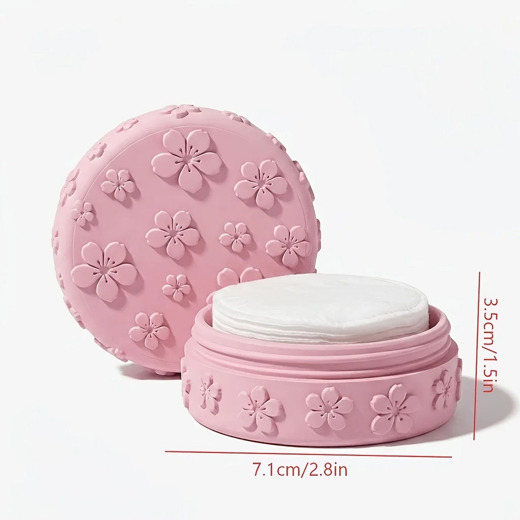 1-teilige Aufbewahrungsbox für Make-up-Watte mit Kirschblütenprägung, 3D-gedruckte staubdichte Kosmetik-Aufbewahrungsdose mit Deckel, ästhetisch ansprechend, mädchenhafte Make-up-Box aus Kunstharz, tolles Weihnachtsges – Detail 4