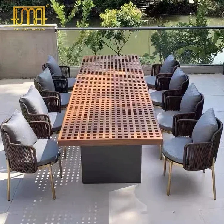 Outdoor Furniture Garden Teak Wood Aluminum Dining Table And Chairs