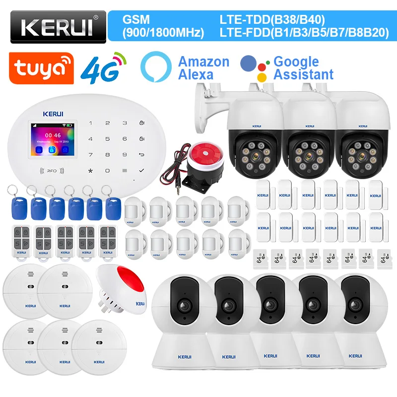 

KERUI W204 Smart Home Kit 4G GSM WIFI Alarm System Tuya Smart Motion Sensor RFID Card Siren Water Leakage Detector