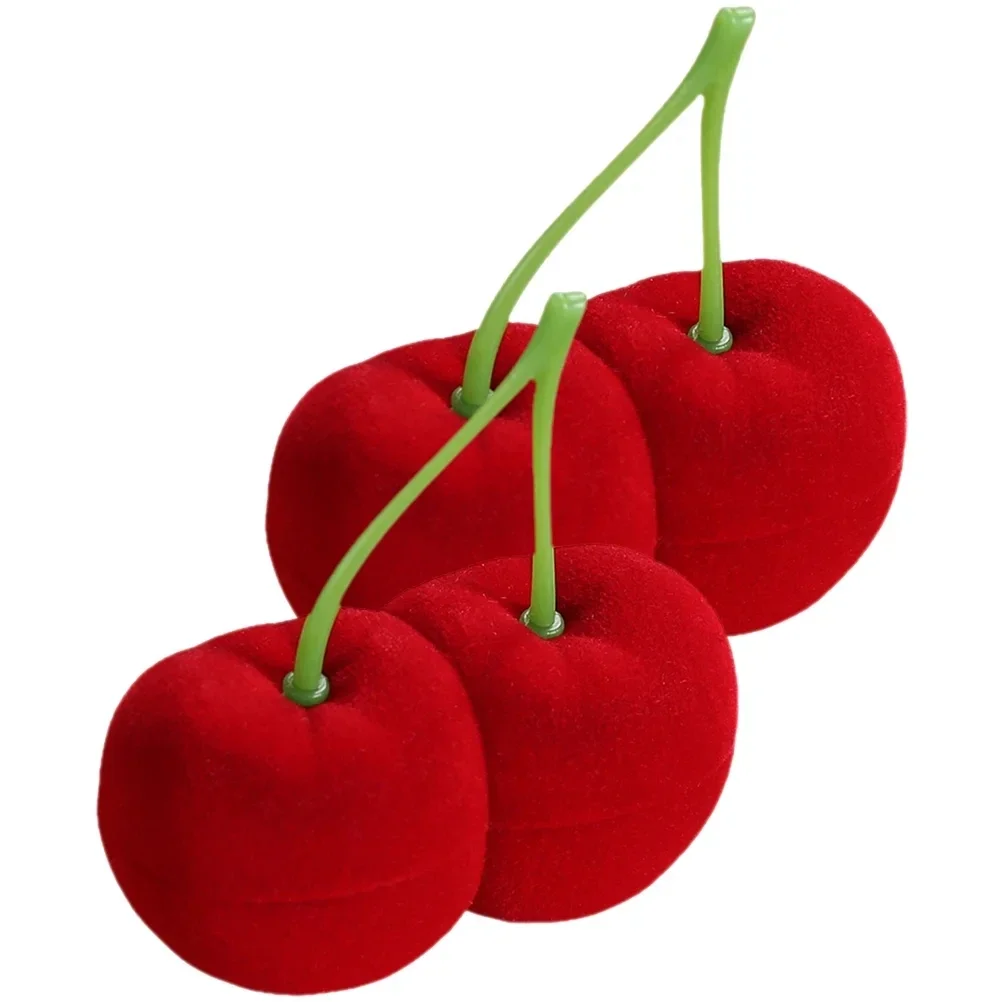 

2 Pcs Jewelry Boxes Supply Ring Container Gift Necklace Case Red Cherry-Shaped Earring Organizer Bride