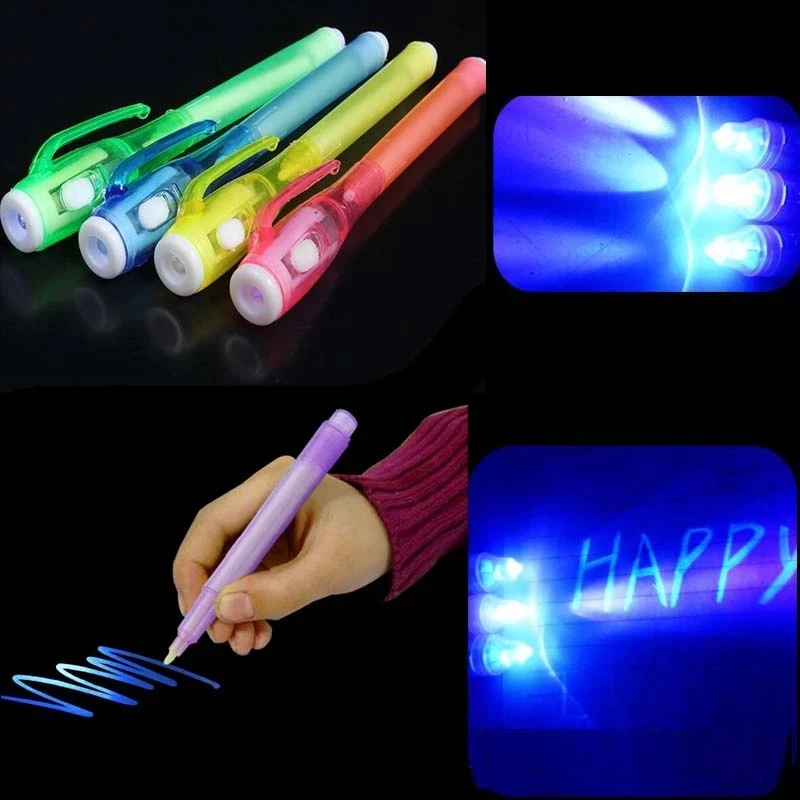 Bolígrafo de tinta Invisible UV 2 en 1, bolígrafo luminoso para niños, marca divertida, estudiante, hogar, escuela, regalo de cumpleaños, carnaval,