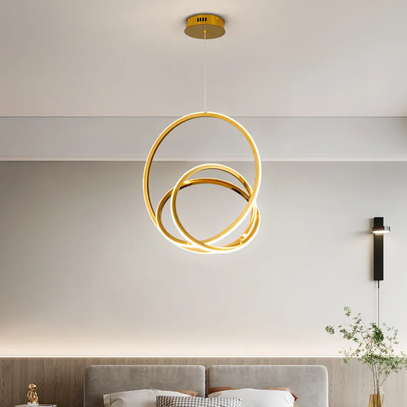 Imagem -03 - Modern Gold Ring Led Pendant Light Criatividade Círculo Sala de Jantar Bar Lustre Iluminação Interior Casa Quarto Lustre Pendurado Lâmpada